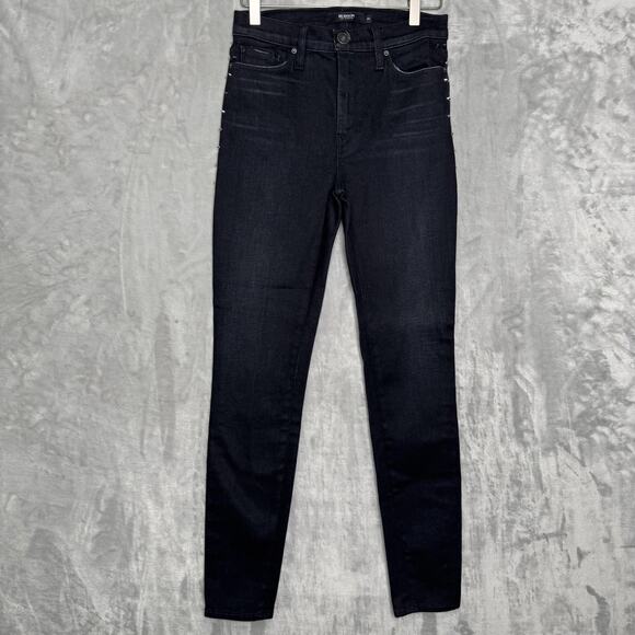Hudson Barbara Super Skinny Jeans Womens 25 Black Studded High Rise Denim Pants - Picture 1 of 13